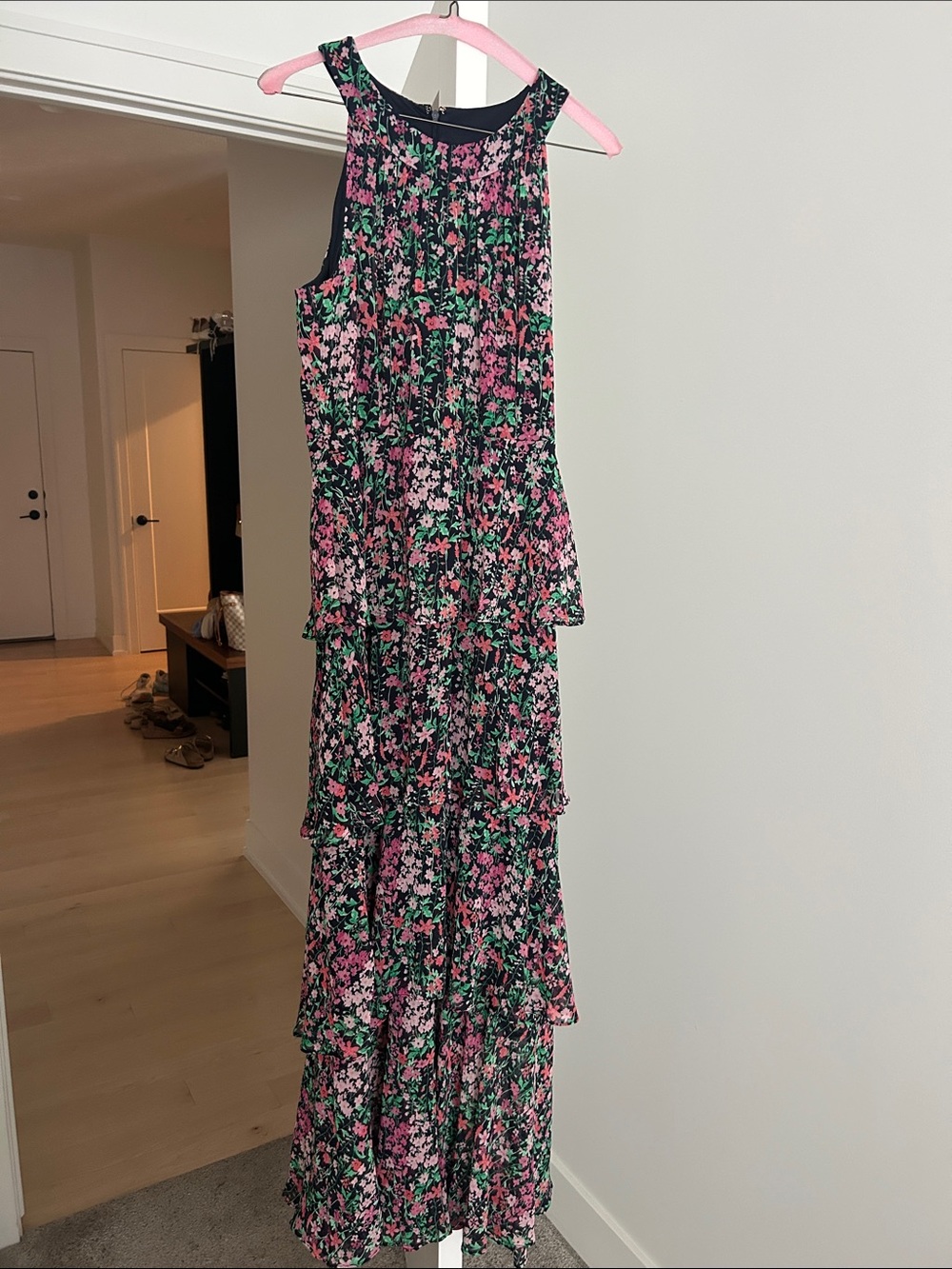 Tommy Hilfiger, size 8, worn once - Floral Tiered Maxi Dress - Pink & Green